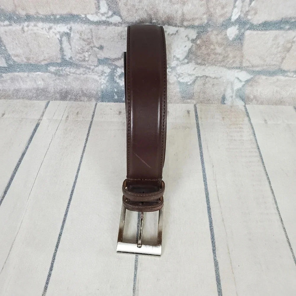 Allen Edmonds Leather Belt Chocolate  Brown Silver Buckle Stamped Size 46 - Picture 1 of 11